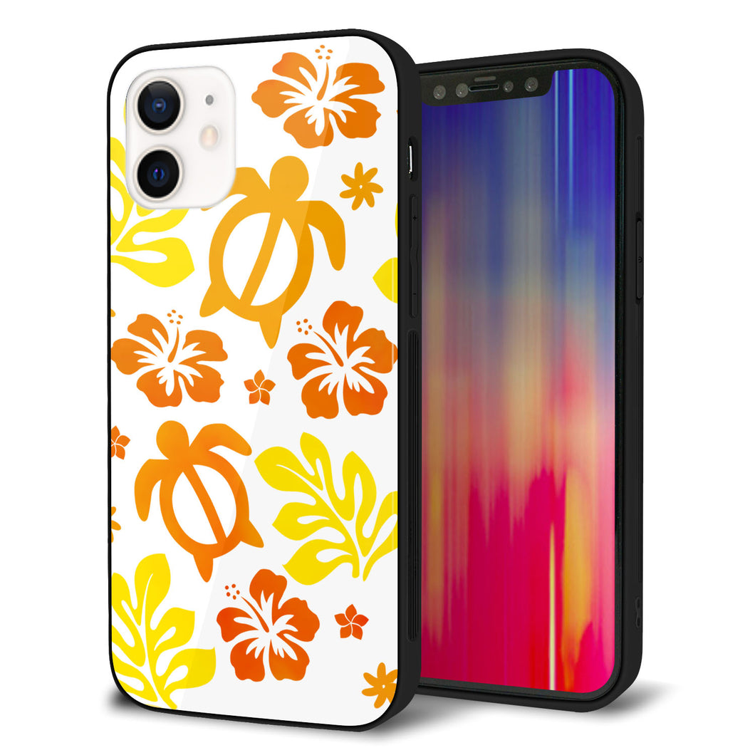 iPhone12 強化ガラス&TPUスマホケース ガラプリ【SC877 ハワイアンアロハホヌ(イエロー)】