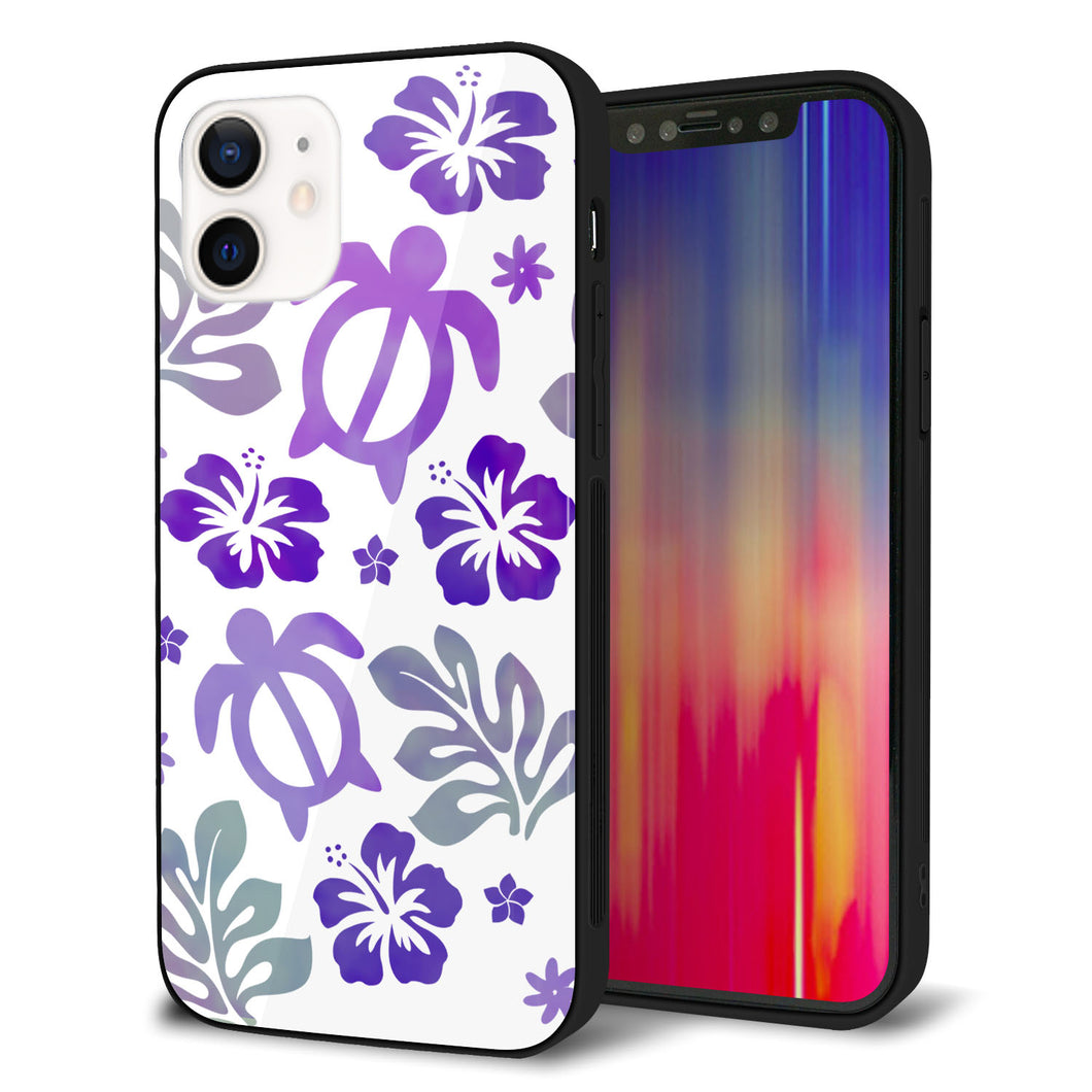 iPhone12 強化ガラス&TPUスマホケース ガラプリ【SC878 ハワイアンアロハホヌ(パープル)】