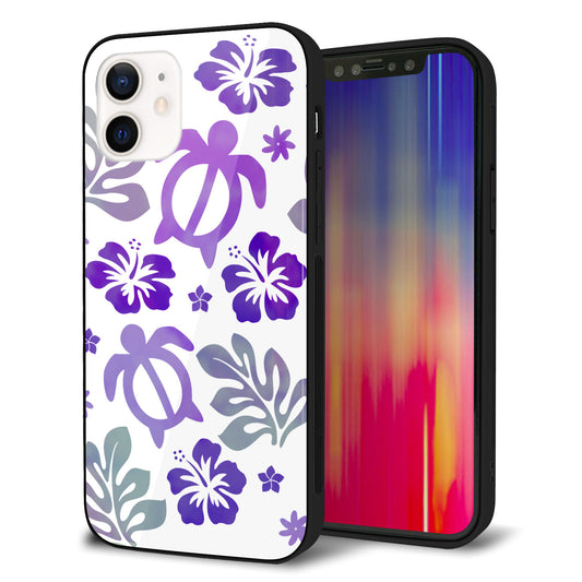 iPhone 12 強化ガラス&TPUスマホケース ガラプリ【SC878 ハワイアンアロハホヌ(パープル)】