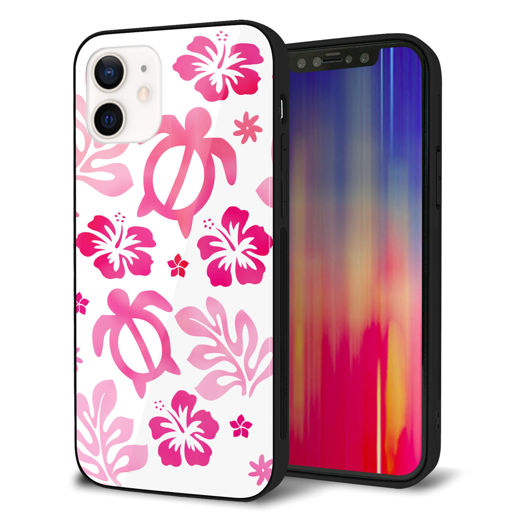 iPhone12 強化ガラス&TPUスマホケース ガラプリ【SC879 ハワイアンアロハホヌ(ピンク)】