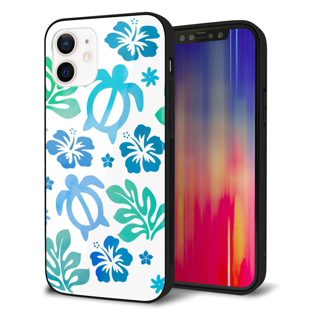 iPhone12 強化ガラス&TPUスマホケース ガラプリ【SC880 ハワイアンアロハホヌ(ブルー)】