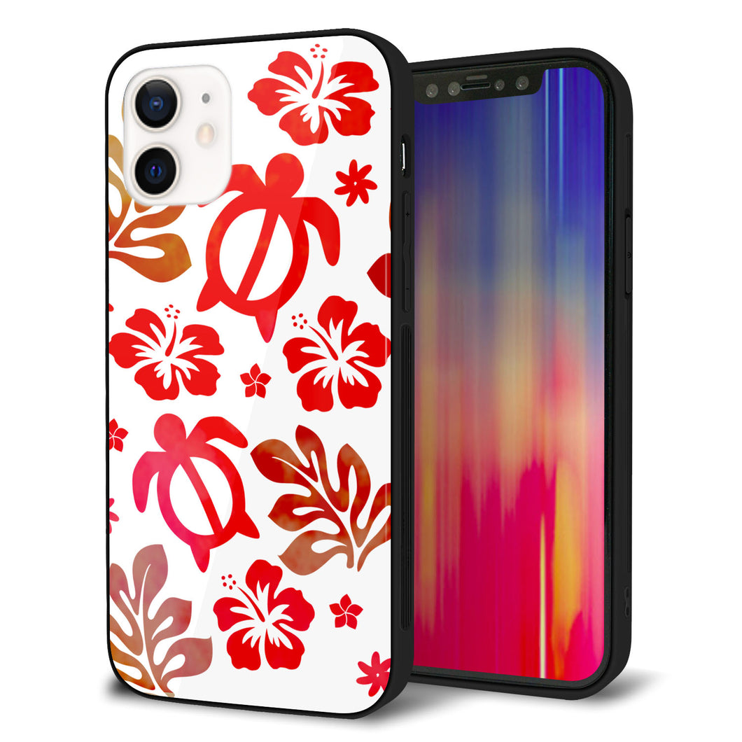 iPhone12 強化ガラス&TPUスマホケース ガラプリ【SC881 ハワイアンアロハホヌ(レッド)】