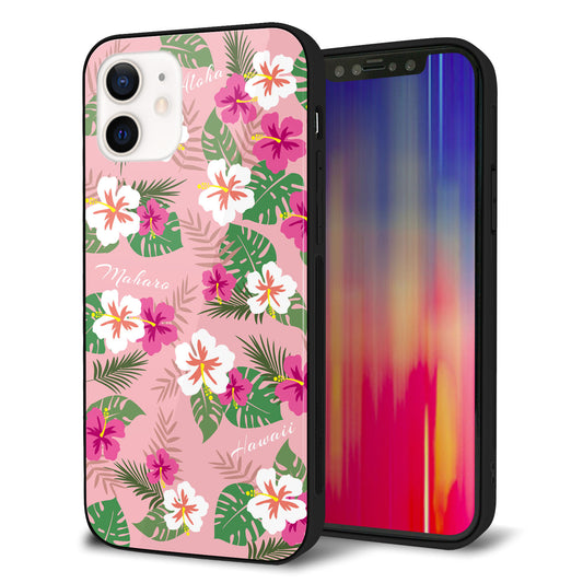 iPhone 12 強化ガラス&TPUスマホケース ガラプリ【SC882 ハワイアンアロハレトロ(ピンク)】