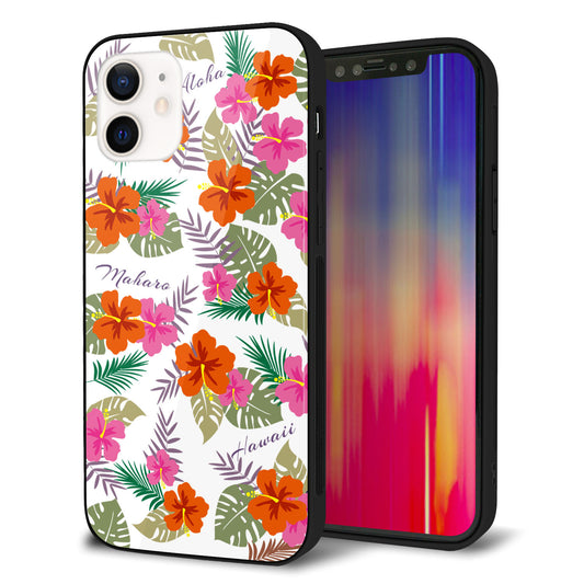 iPhone 12 強化ガラス&TPUスマホケース ガラプリ【SC884 ハワイアンアロハレトロ(ホワイト)】