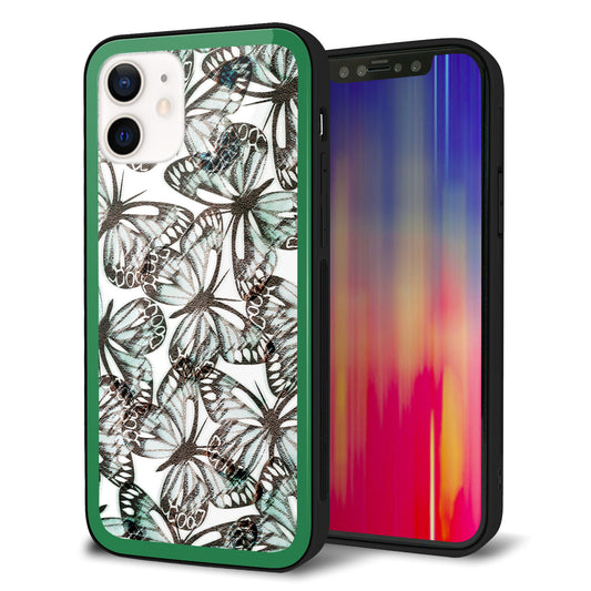 iPhone 12 強化ガラス&TPUスマホケース ガラプリ【SC902 ガーデンバタフライ グリーン】