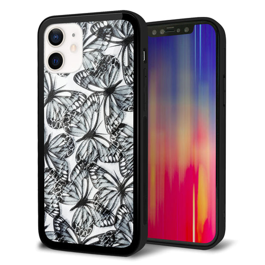 iPhone 12 強化ガラス&TPUスマホケース ガラプリ【SC905 ガーデンバタフライ ブラック】