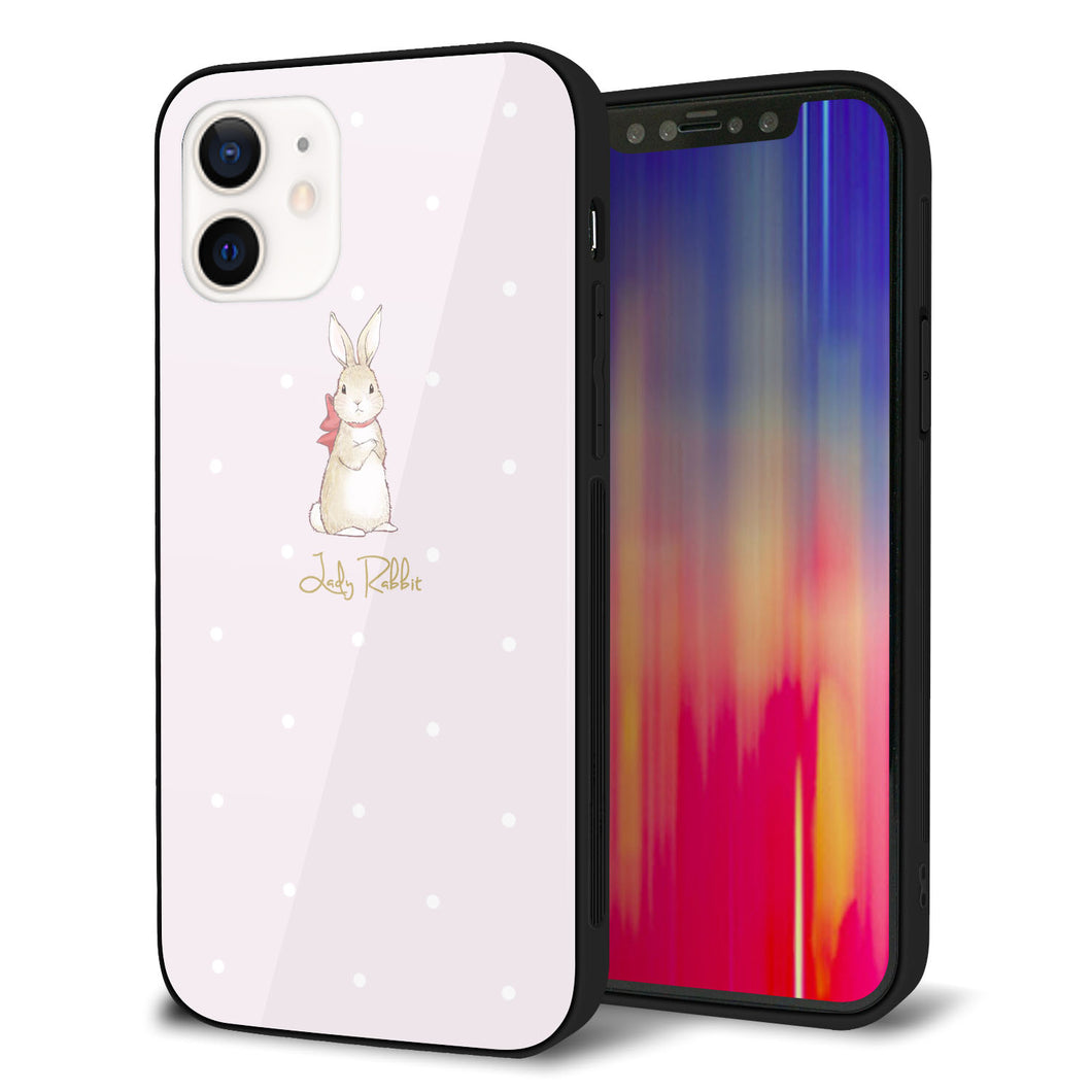 iPhone12 強化ガラス&TPUスマホケース ガラプリ【SC966 Lady Rabbit ベージュピンクhp】