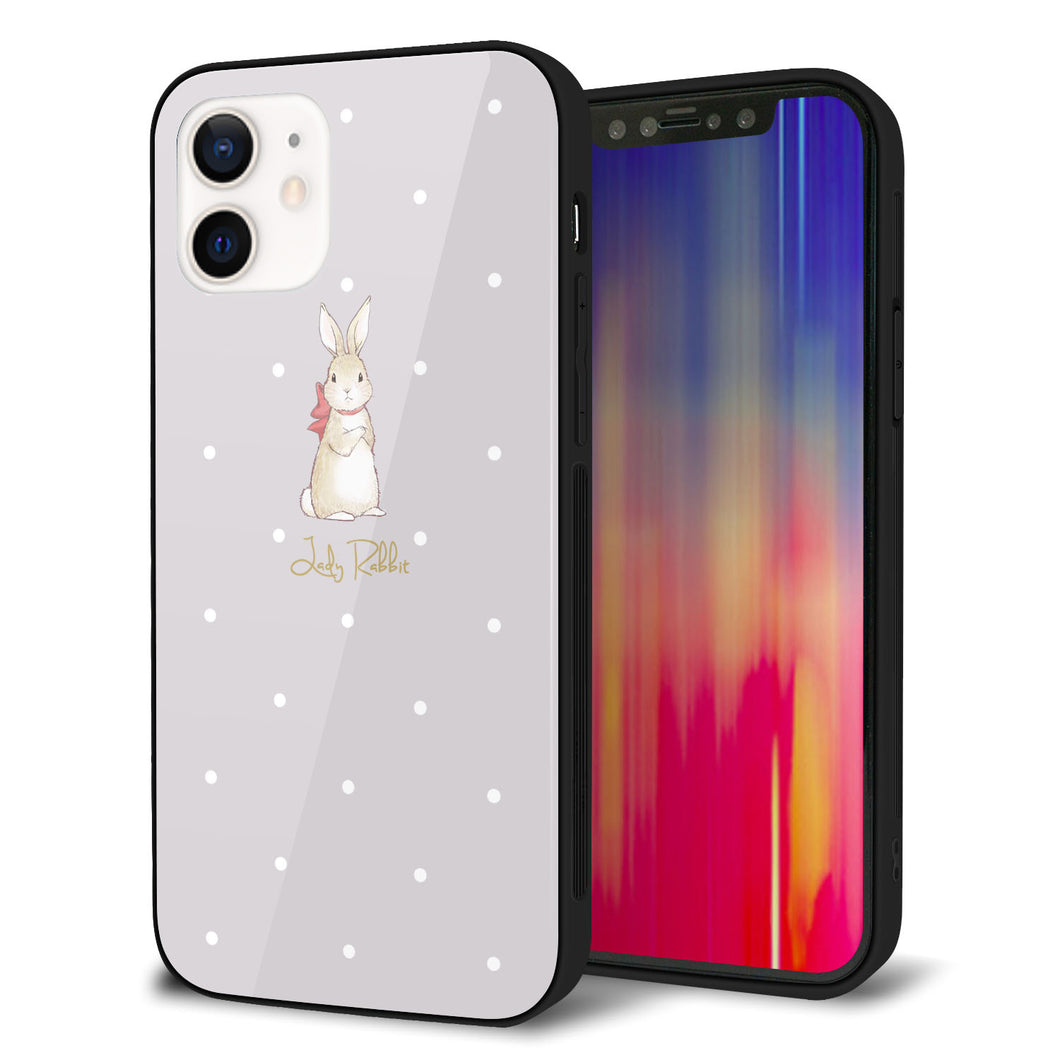 iPhone12 強化ガラス&TPUスマホケース ガラプリ【SC968 Lady Rabbit グレージュ ガラプリhp】