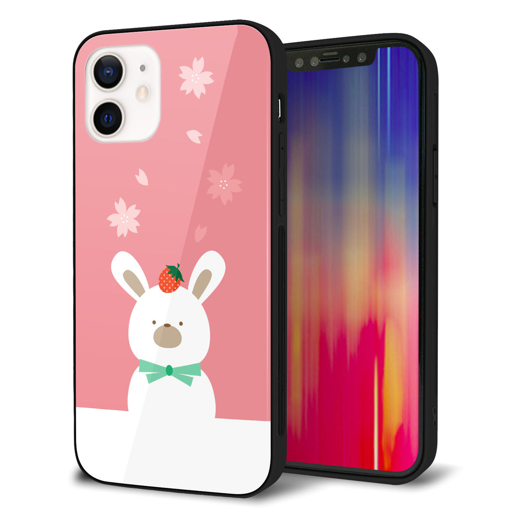 iPhone12 強化ガラス&TPUスマホケース ガラプリ【TA016 春うさぎ】