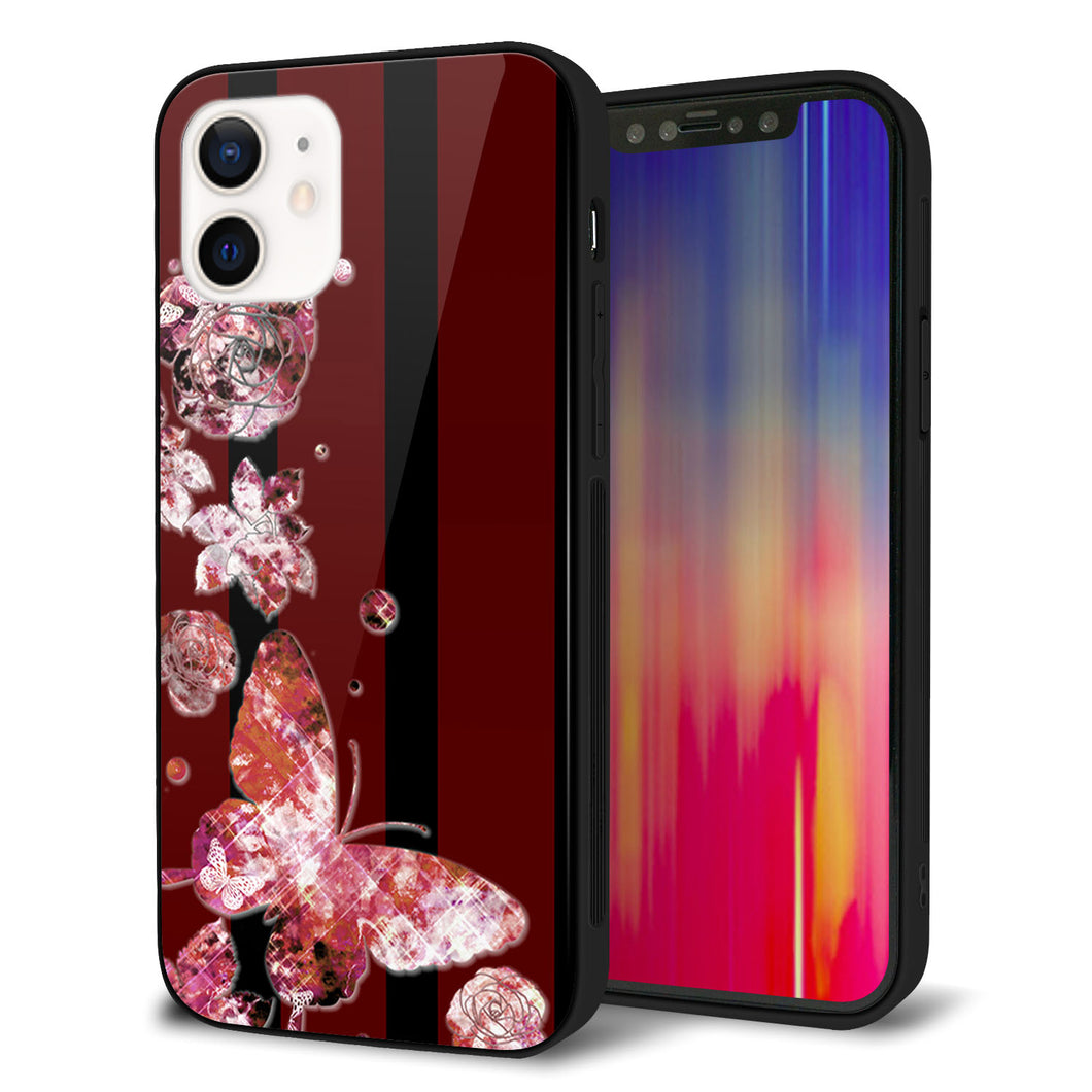 iPhone12 強化ガラス&TPUスマホケース ガラプリ【VA814 宝石と蝶】