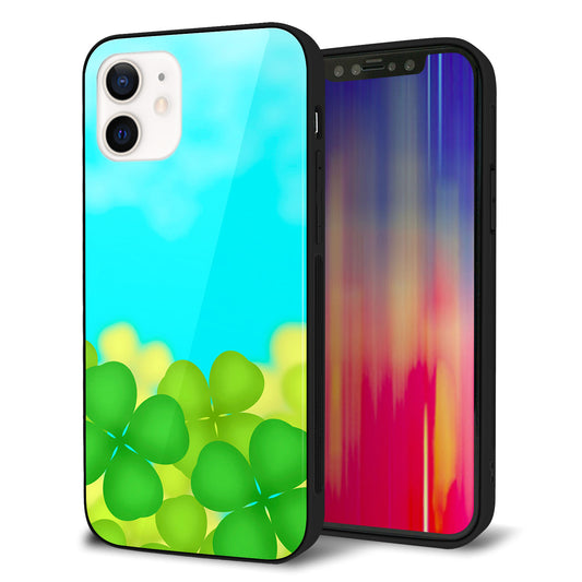 iPhone 12 強化ガラス&TPUスマホケース ガラプリ【VA820 四葉のクローバー畑】