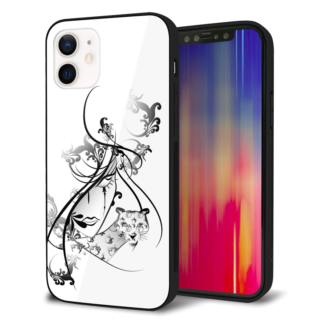 iPhone12 強化ガラス&TPUスマホケース ガラプリ【VA832 パンサーと美女】