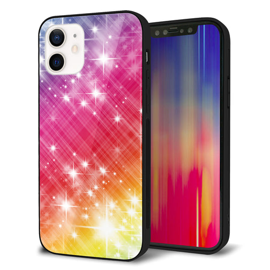 iPhone 12 強化ガラス&TPUスマホケース ガラプリ【VA872 レインボーフレーム】