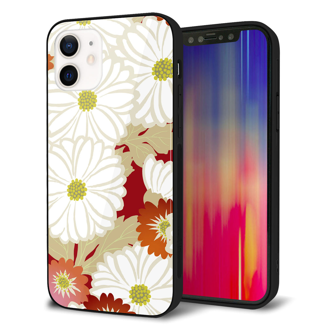 iPhone12 強化ガラス&TPUスマホケース ガラプリ【YJ322 和柄 菊】
