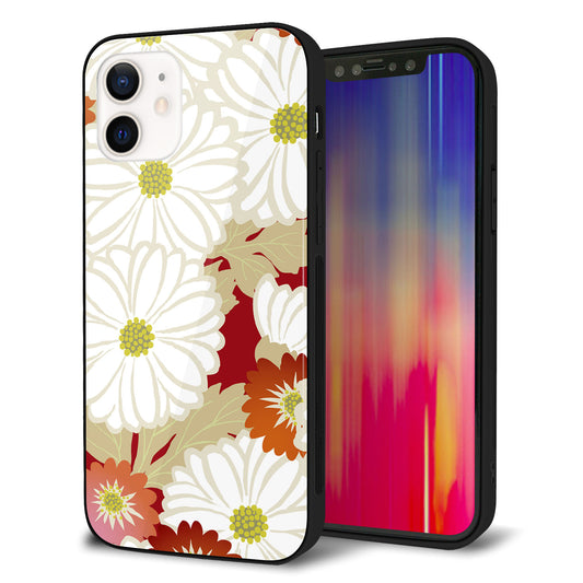 iPhone 12 強化ガラス&TPUスマホケース ガラプリ【YJ322 和柄 菊】