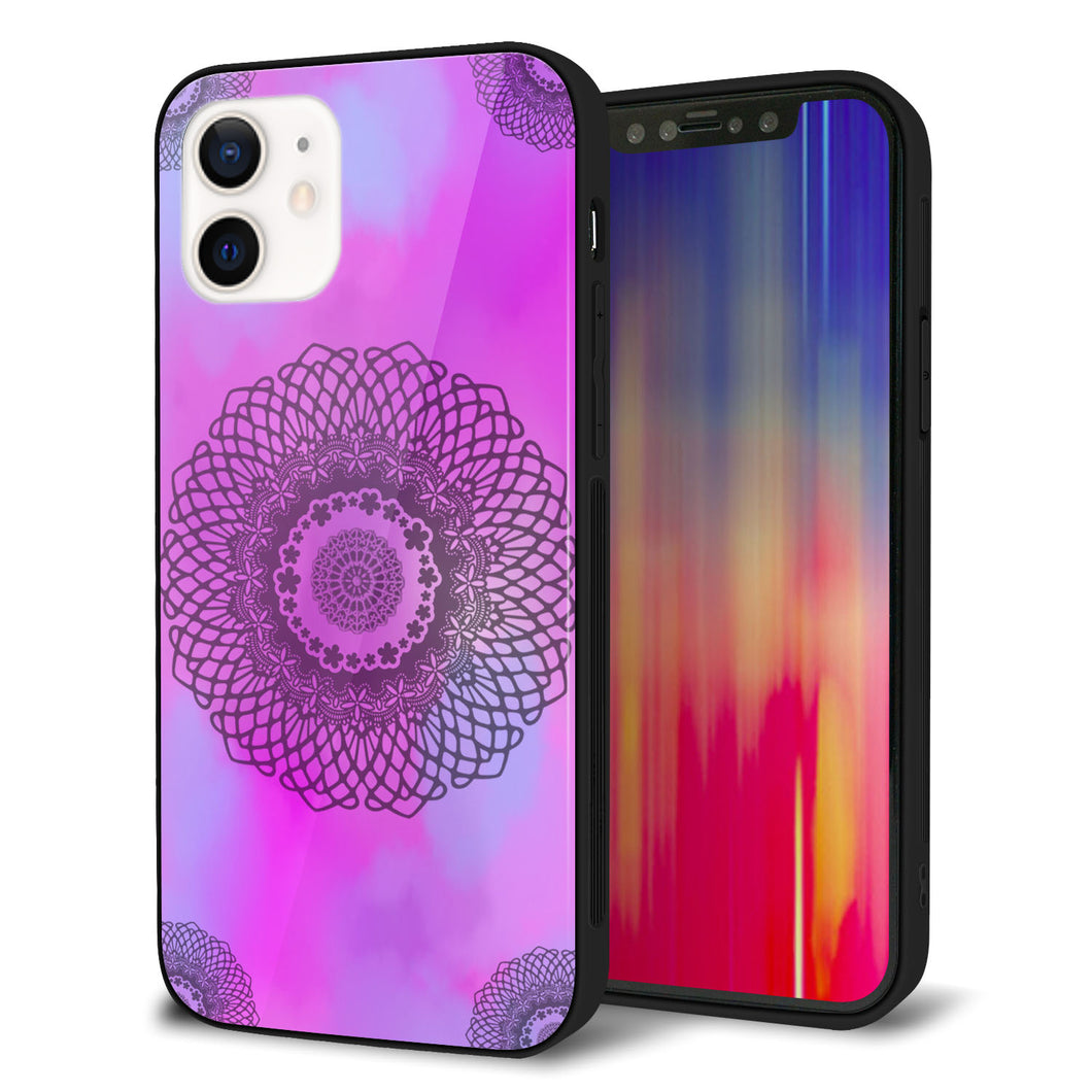 iPhone12 強化ガラス&TPUスマホケース ガラプリ【YJ344 レース】