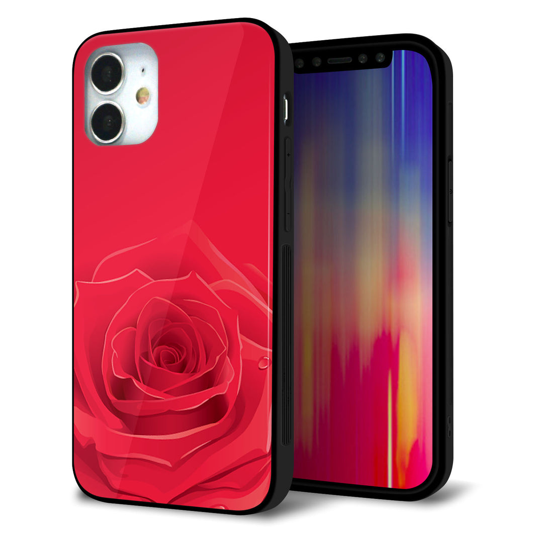 iPhone12 mini 強化ガラス&TPUスマホケース ガラプリ【395 赤いバラ】