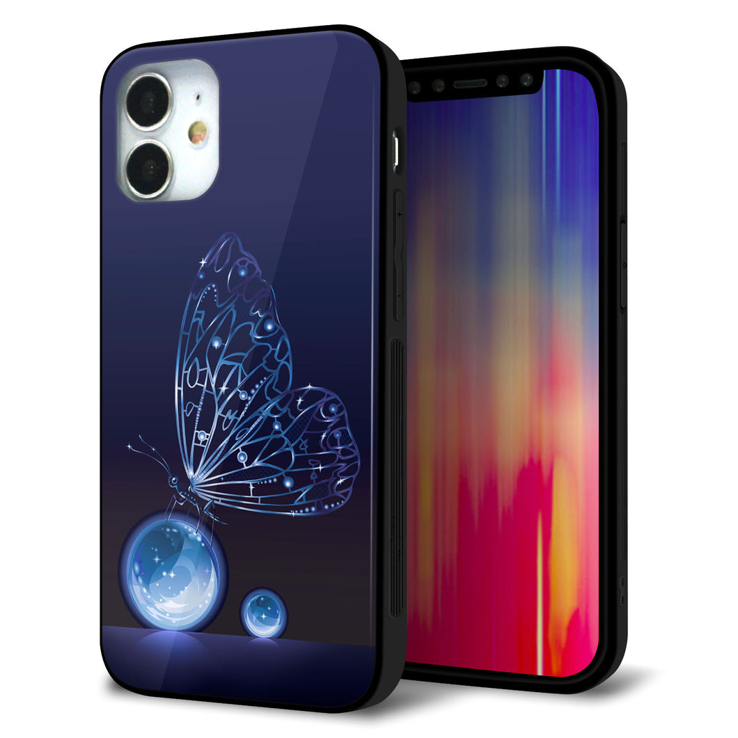 iPhone12 mini 強化ガラス&TPUスマホケース ガラプリ【418 神秘の蝶】