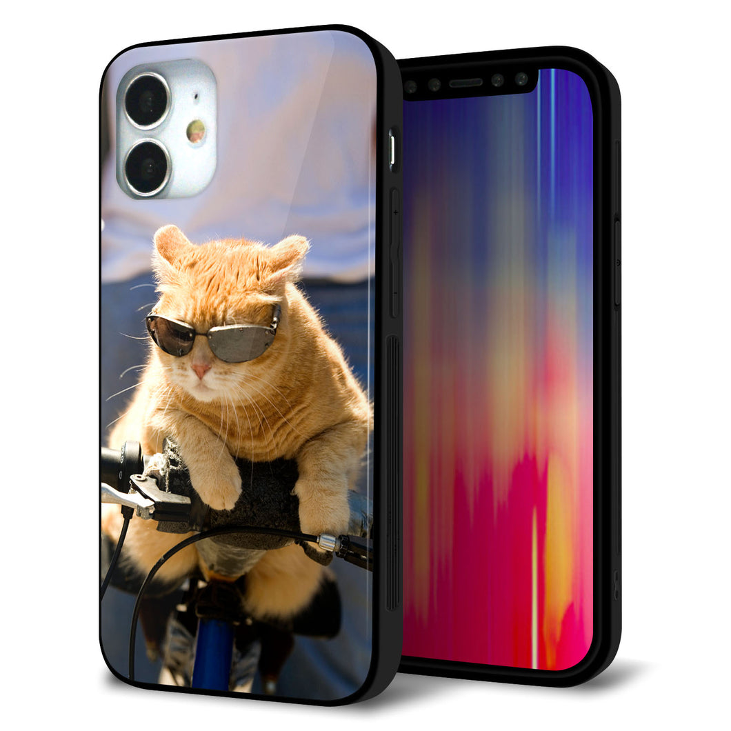 iPhone12 mini 強化ガラス&TPUスマホケース ガラプリ【595 にゃんとサイクル】
