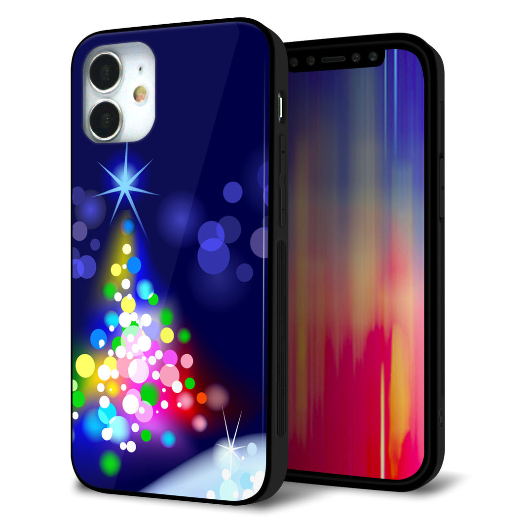 iPhone12 mini 強化ガラス&TPUスマホケース ガラプリ【720 白銀のクリスマスツリー】