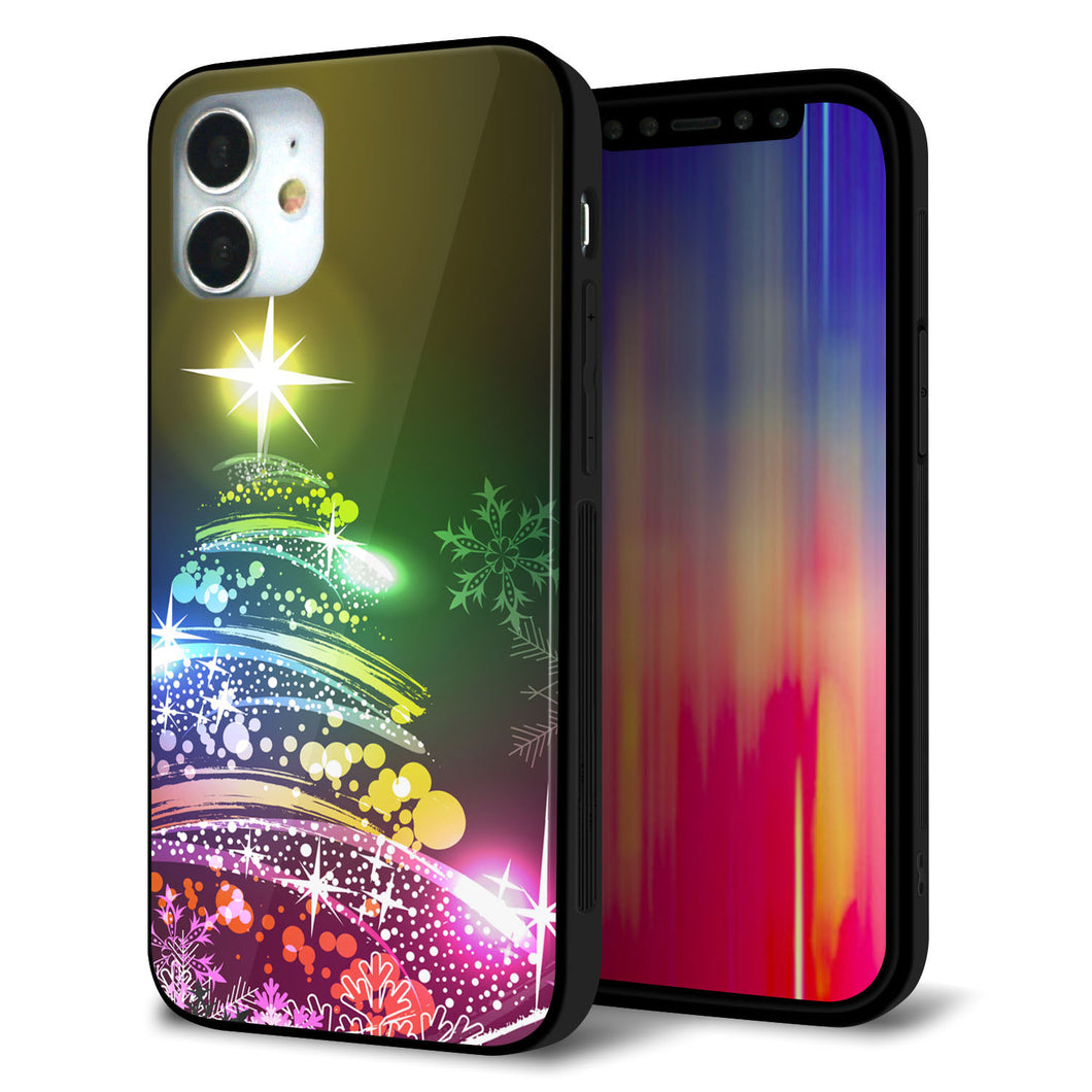 iPhone12 mini 強化ガラス&TPUスマホケース ガラプリ【722 レインボークリスマス】