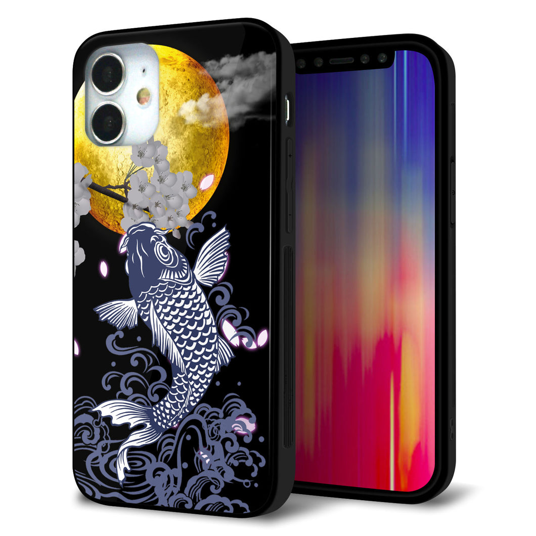 iPhone12 mini 強化ガラス&TPUスマホケース ガラプリ【1030 月と鯉】