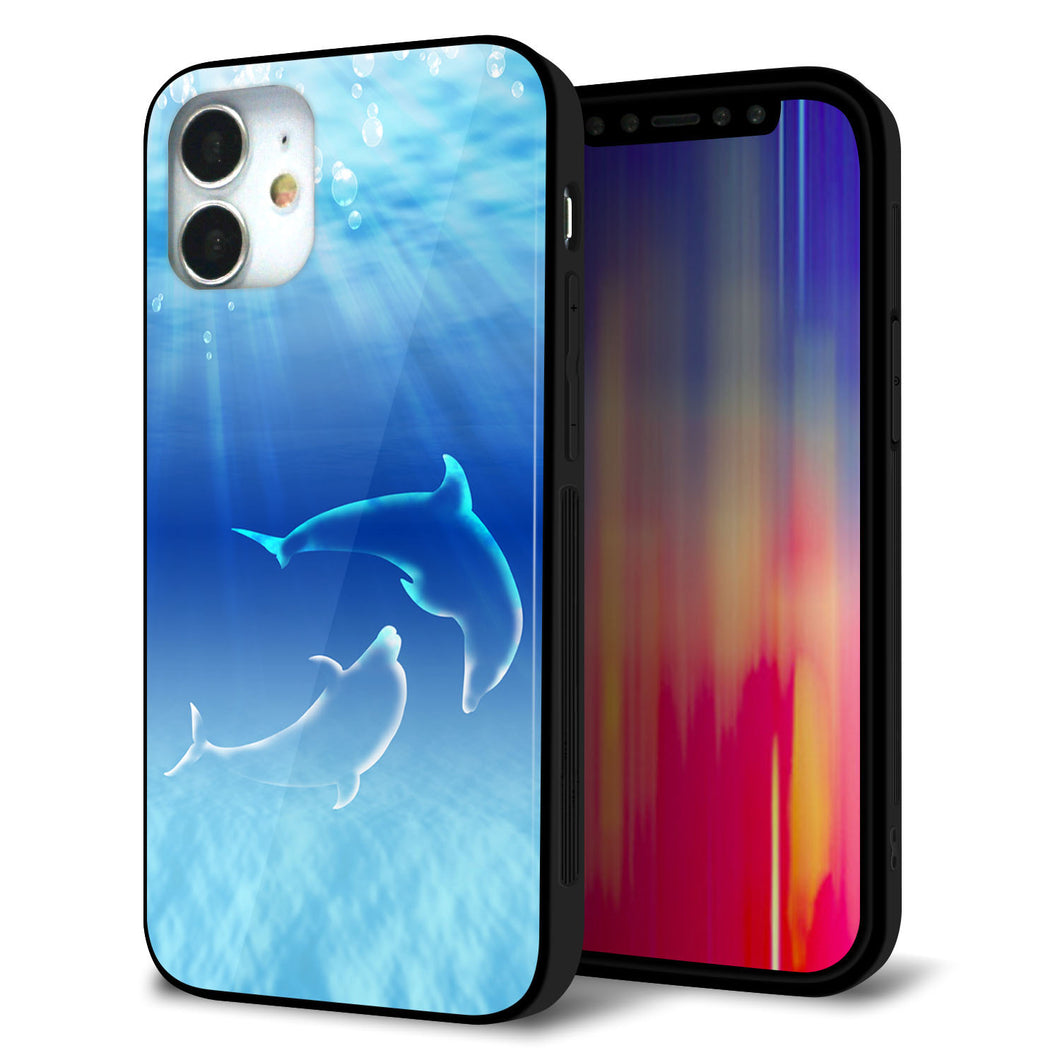 iPhone12 mini 強化ガラス&TPUスマホケース ガラプリ【1048 海の守り神イルカ】