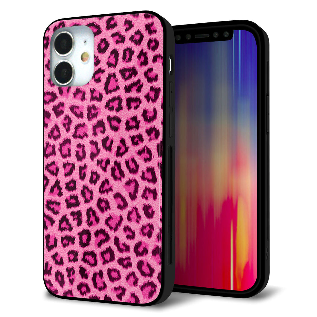 iPhone12 mini 強化ガラス&TPUスマホケース ガラプリ【1066 ヒョウ柄ベーシックSピンク】
