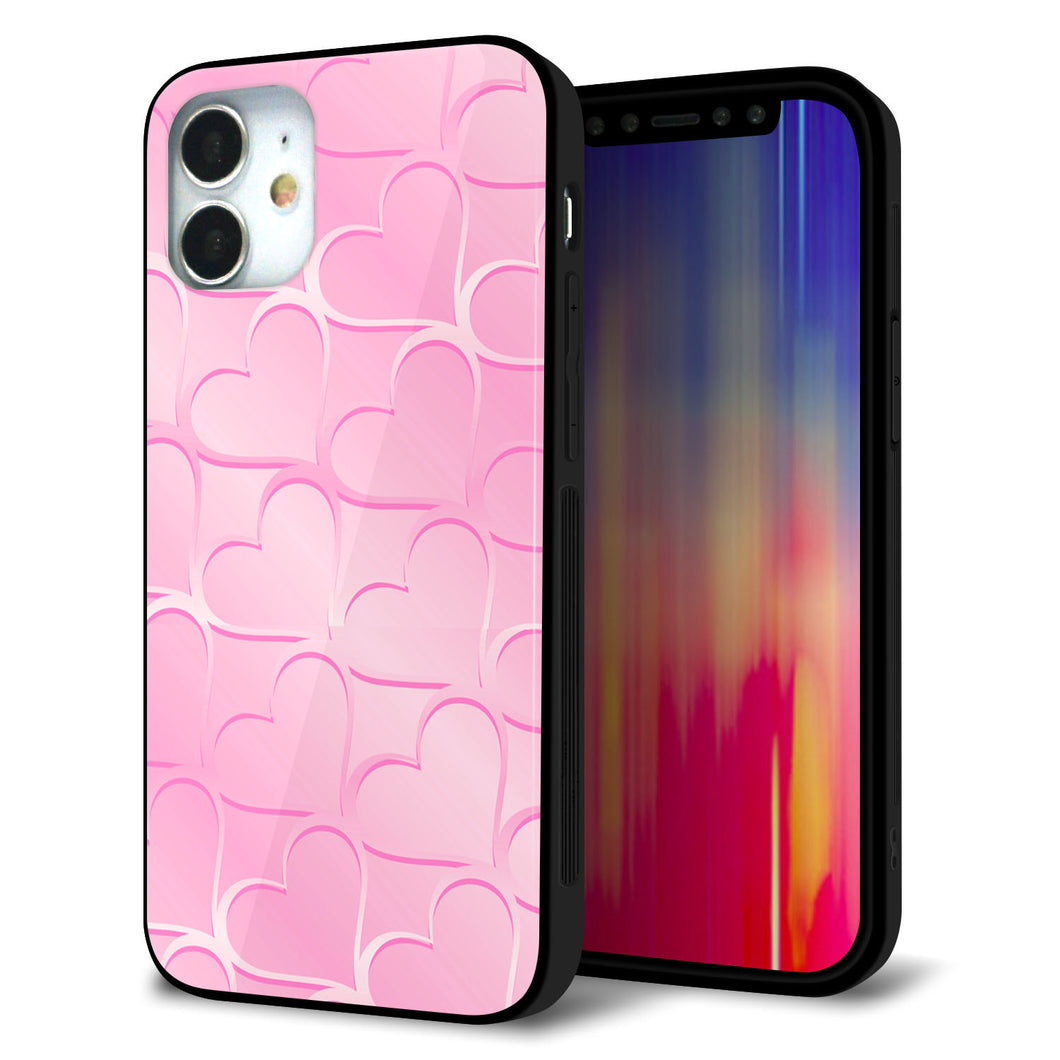 iPhone12 mini 強化ガラス&TPUスマホケース ガラプリ【1342 かくれハート(ピンク)】