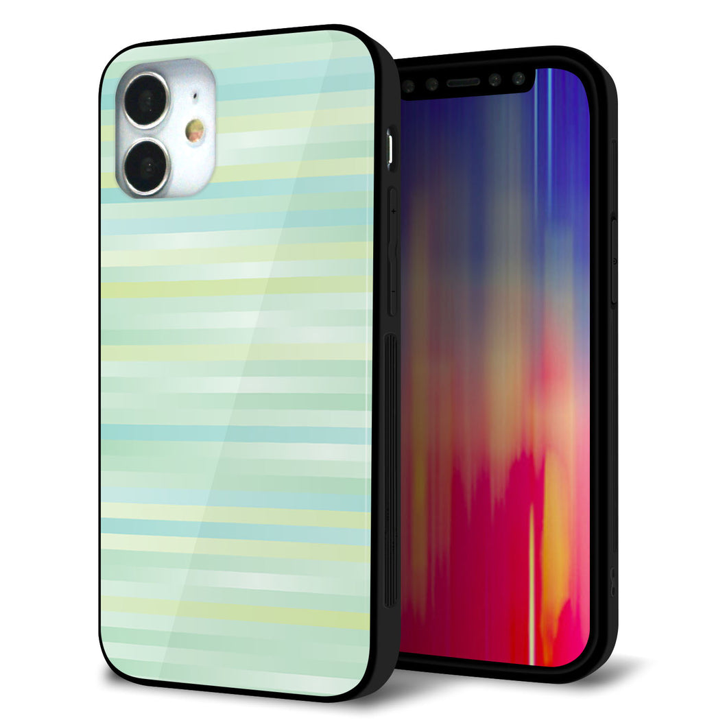 iPhone12 mini 強化ガラス&TPUスマホケース ガラプリ【IB908 グラデーションボーダー_グリーン】