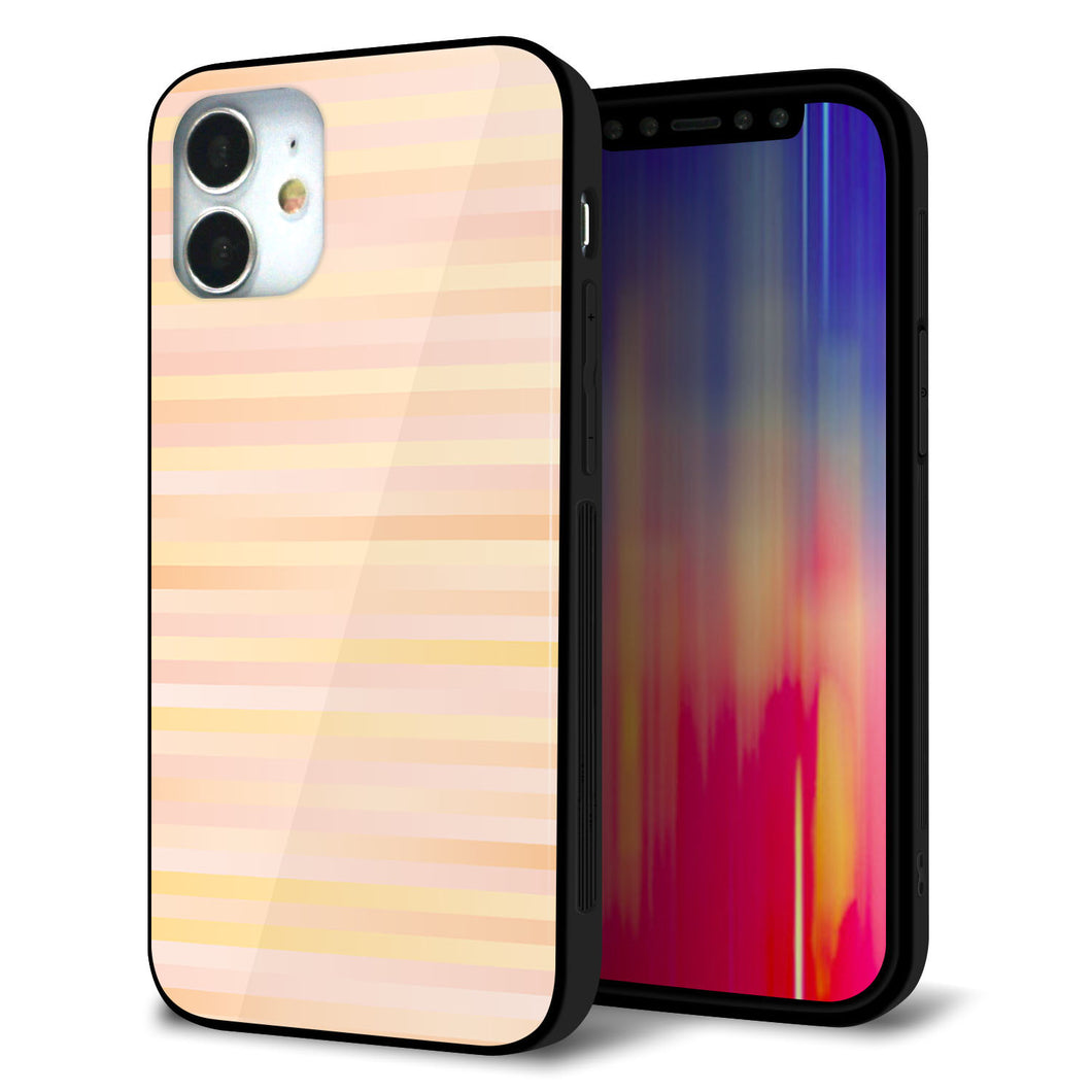 iPhone12 mini 強化ガラス&TPUスマホケース ガラプリ【IB909 グラデーションボーダー_オレンジ】