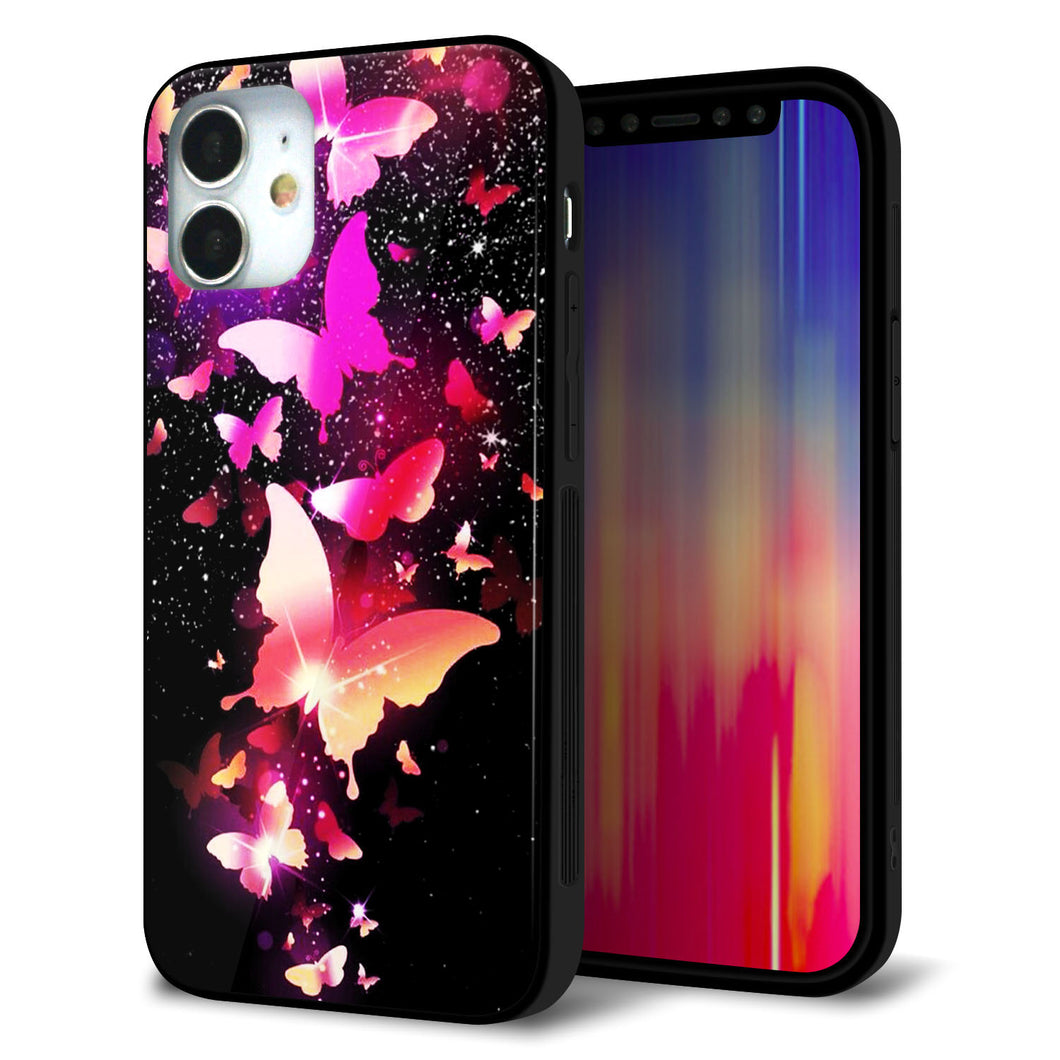 iPhone12 mini 強化ガラス&TPUスマホケース ガラプリ【MA991 蝶C】