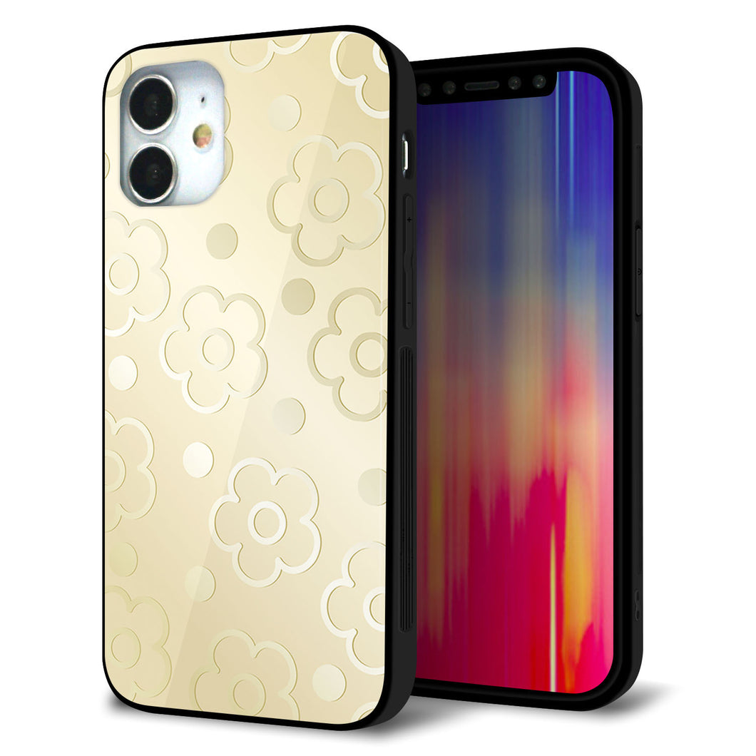 iPhone12 mini 強化ガラス&TPUスマホケース ガラプリ【SC842 エンボス風デイジーシンプル(ベージュ)】