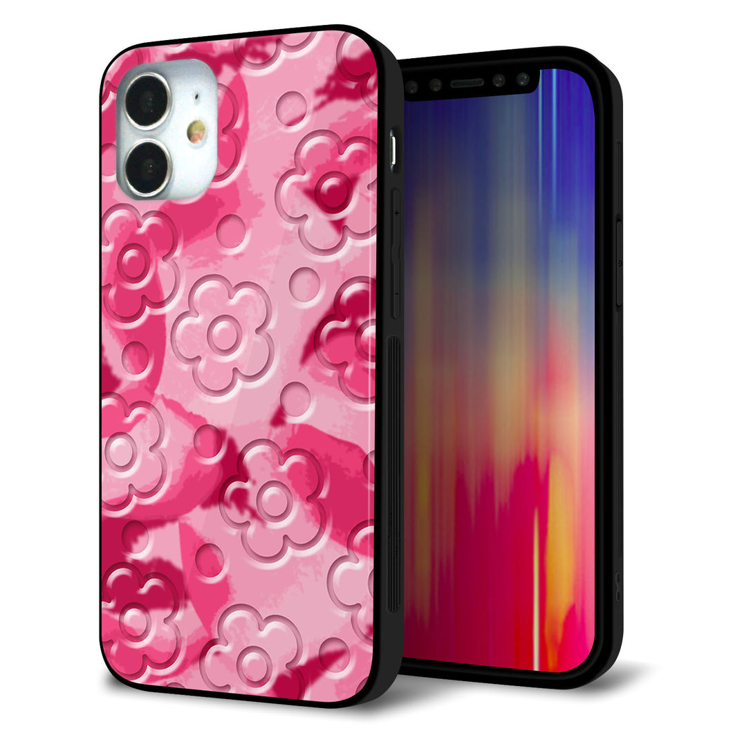 iPhone12 mini 強化ガラス&TPUスマホケース ガラプリ【SC847 フラワーヴェルニ花濃いピンク(ローズアンディアン)】