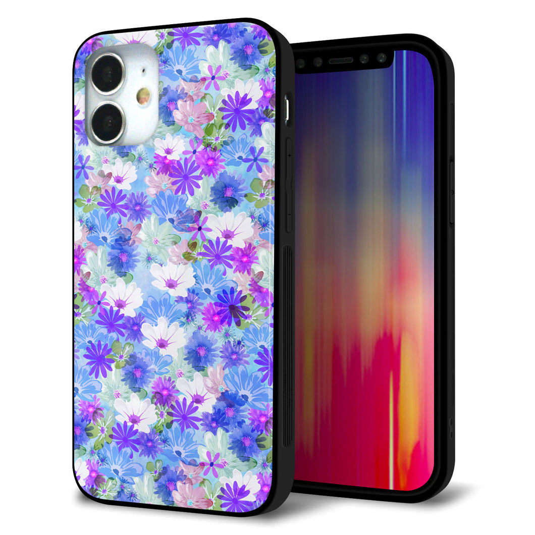 iPhone12 mini 強化ガラス&TPUスマホケース ガラプリ【SC875 リバティプリント プレスドフラワー(ブルー)】