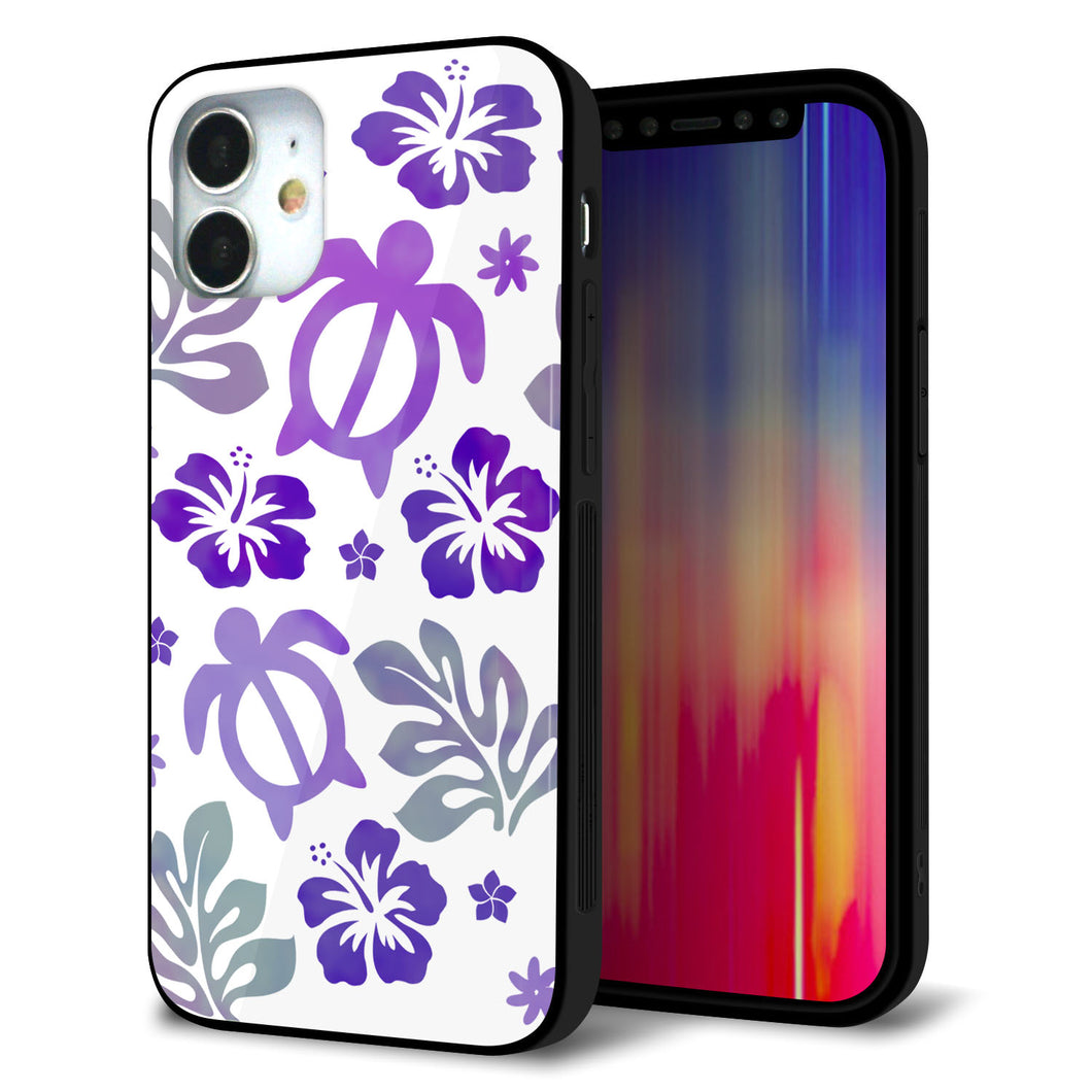 iPhone12 mini 強化ガラス&TPUスマホケース ガラプリ【SC878 ハワイアンアロハホヌ(パープル)】