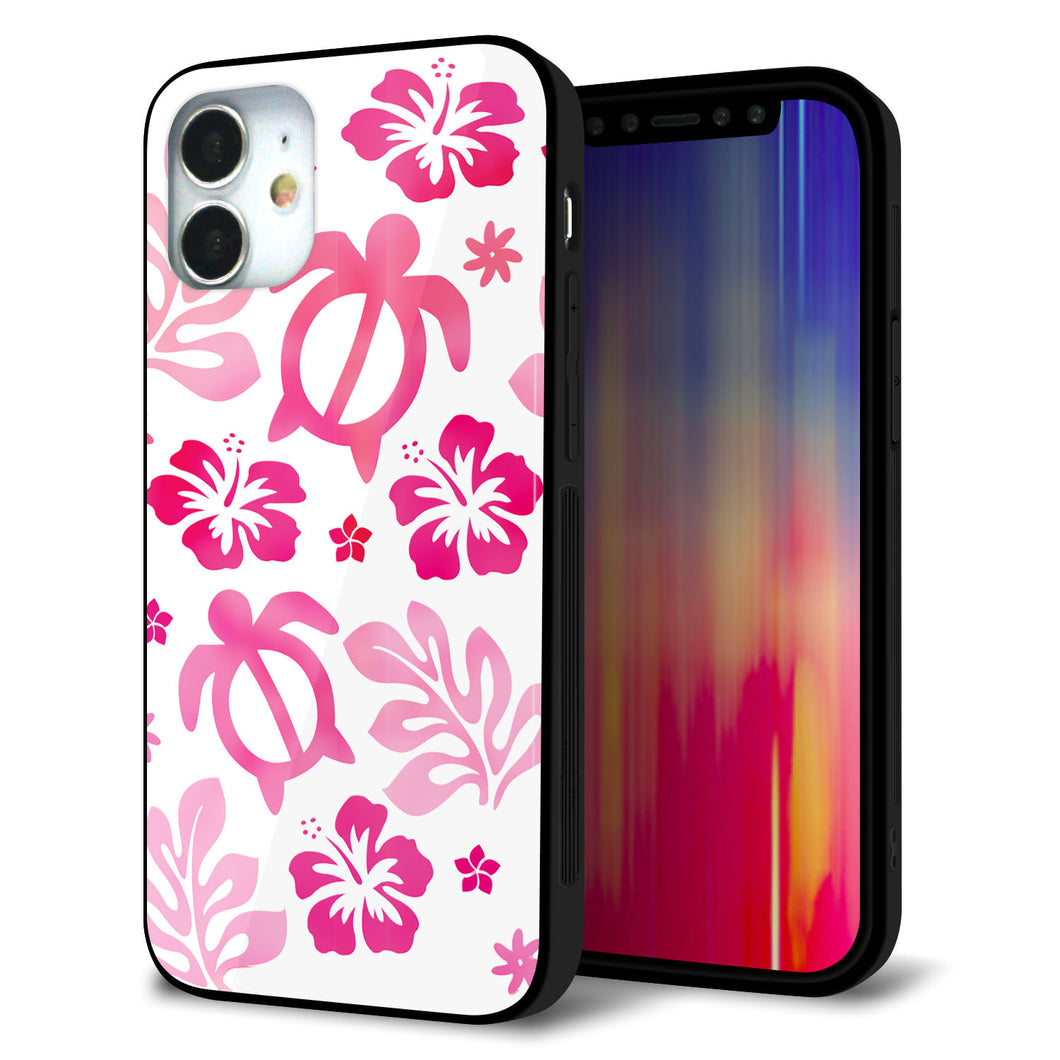 iPhone12 mini 強化ガラス&TPUスマホケース ガラプリ【SC879 ハワイアンアロハホヌ(ピンク)】