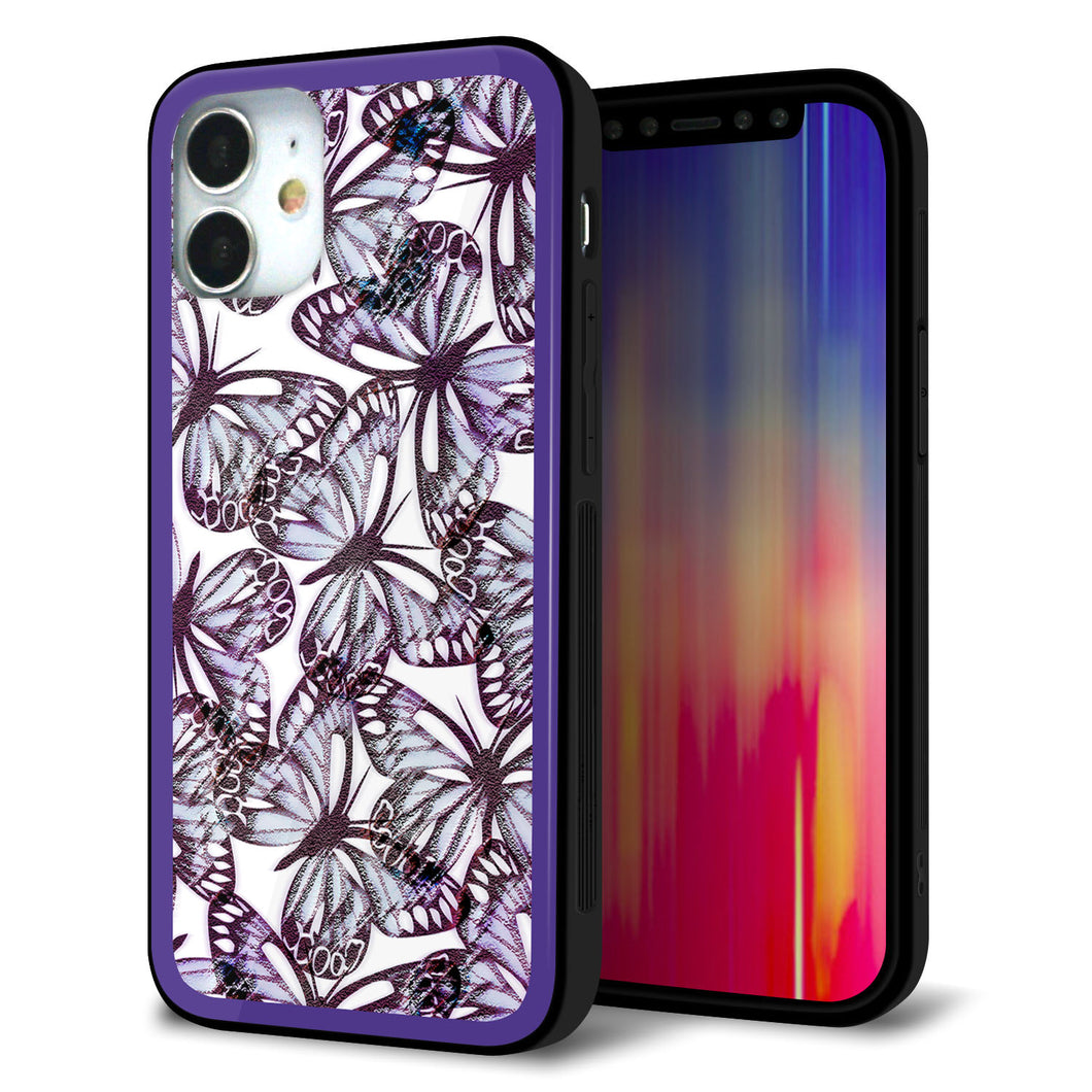 iPhone12 mini 強化ガラス&TPUスマホケース ガラプリ【SC903 ガーデンバタフライ パープル】