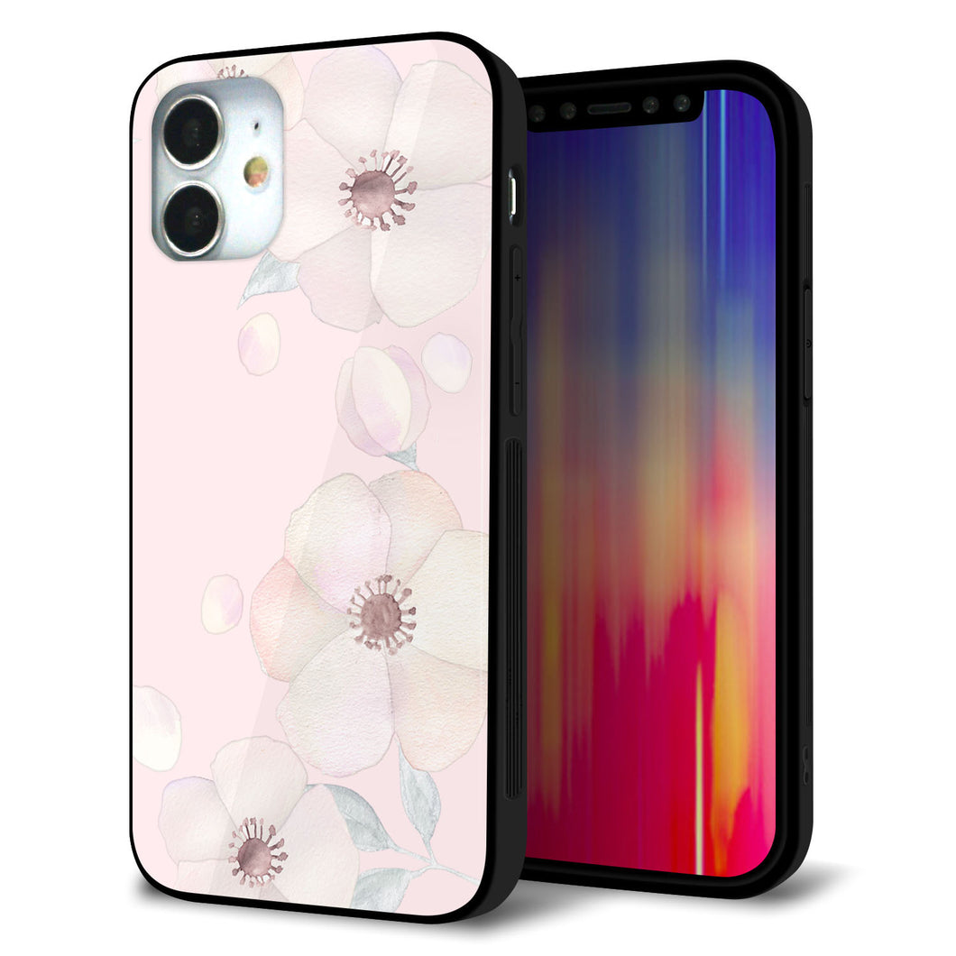 iPhone12 mini 強化ガラス&TPUスマホケース ガラプリ【SC949 ドゥ・フルール(オフピンク)】