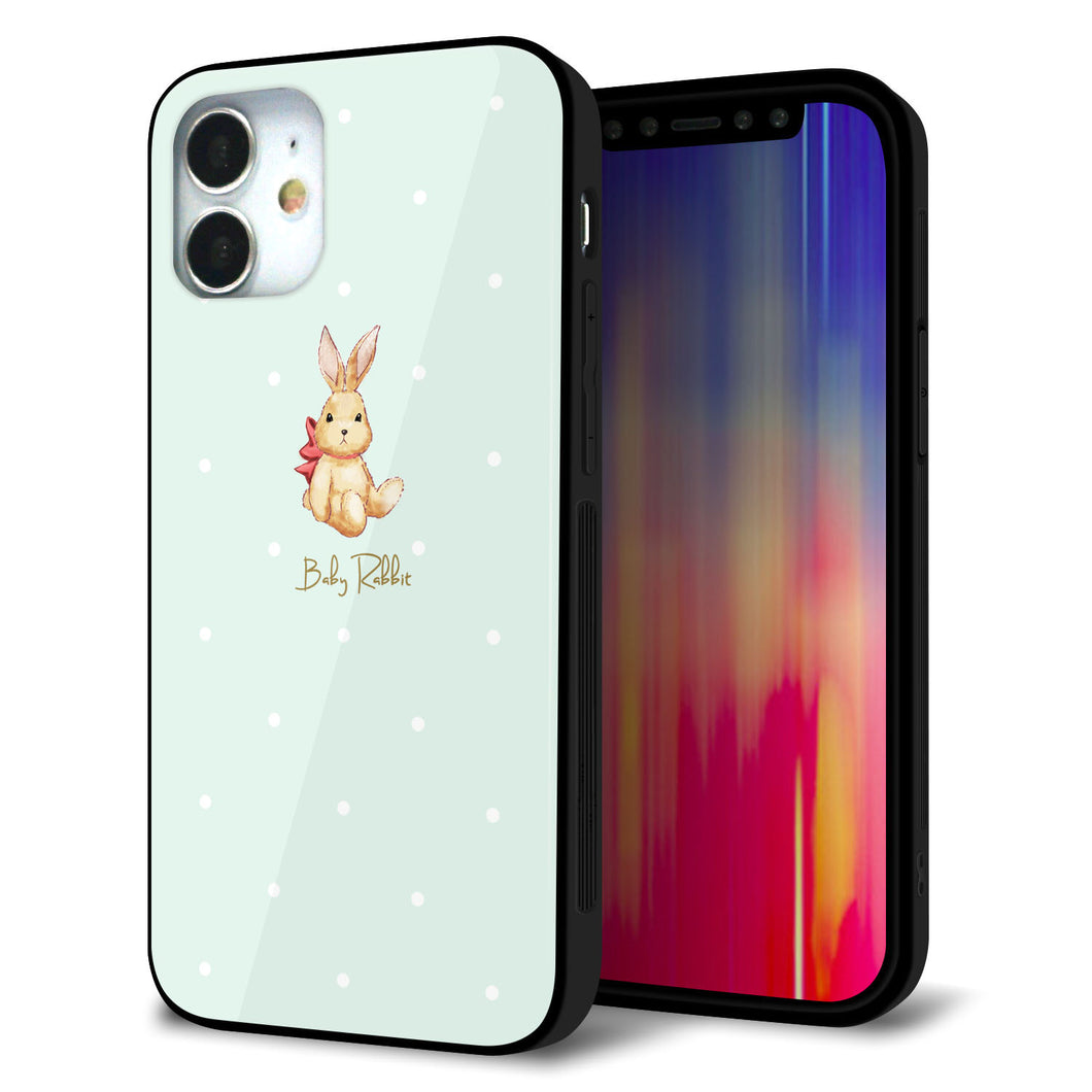iPhone12 mini 強化ガラス&TPUスマホケース ガラプリ【SC979 Baby Rabbit グリーン ガラプリ】