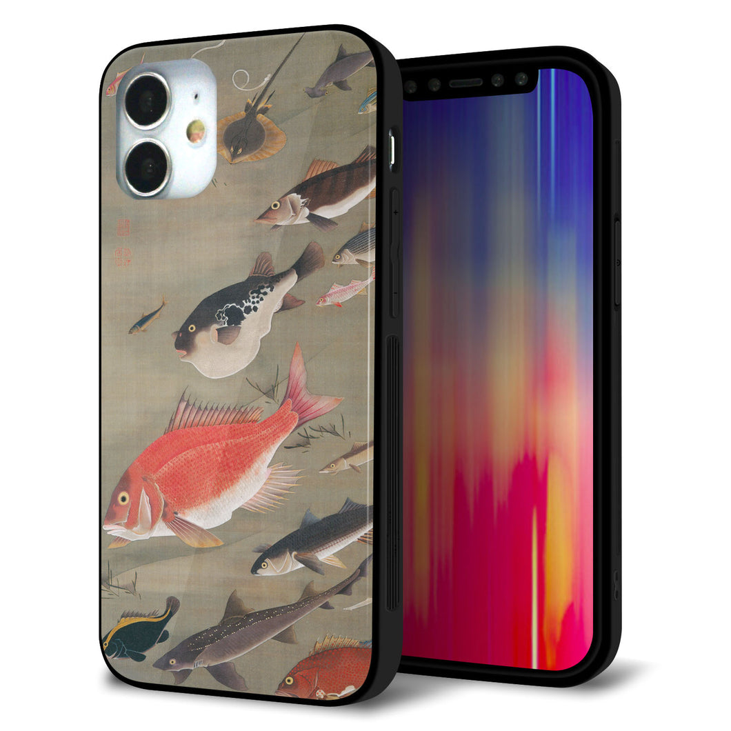 iPhone12 mini 強化ガラス&TPUスマホケース ガラプリ【TA007 群魚】