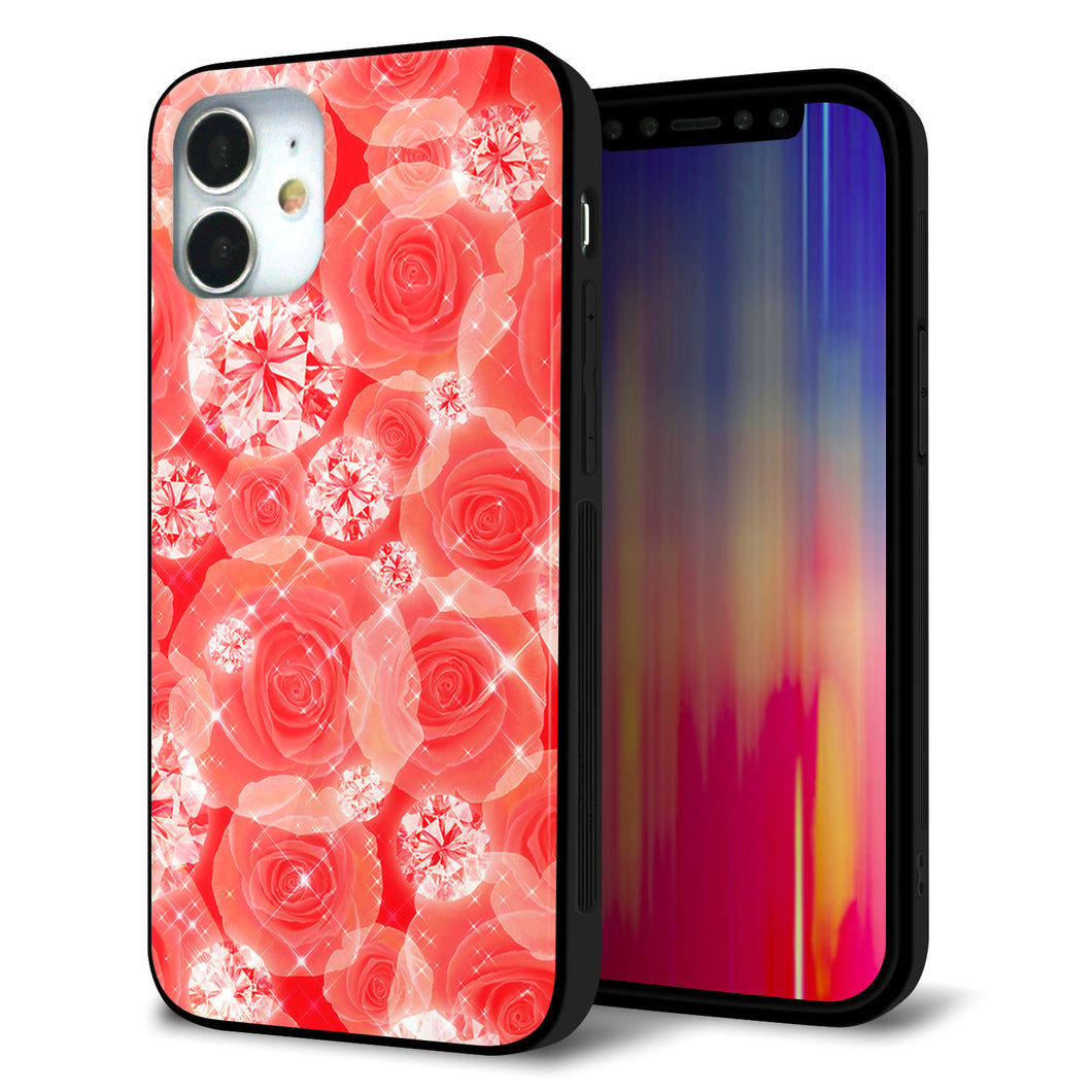 iPhone12 mini 強化ガラス&TPUスマホケース ガラプリ【VA816 ダイヤモンドとバラ】