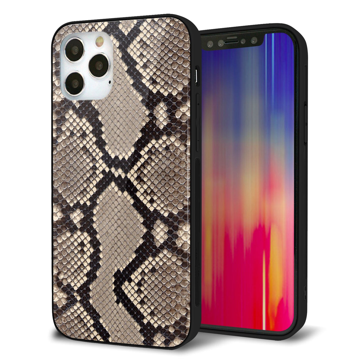 iPhone12 Pro 強化ガラス&TPUスマホケース ガラプリ【049 ヘビ柄】