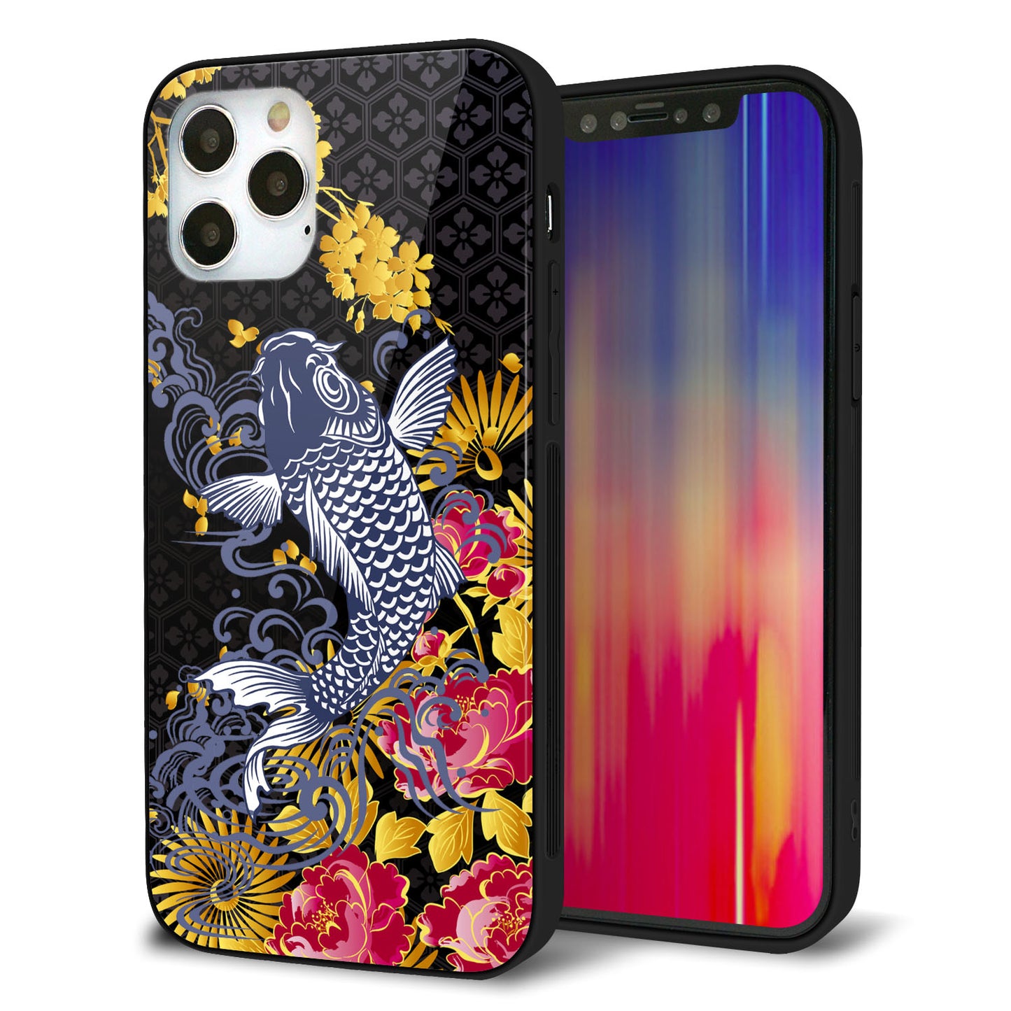 iPhone12 Pro 強化ガラス&TPUスマホケース ガラプリ【1028 牡丹と鯉】