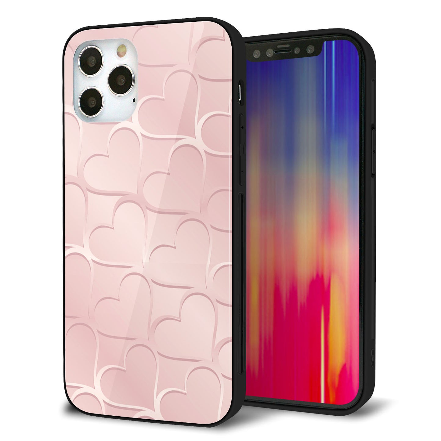 iPhone12 Pro 強化ガラス&TPUスマホケース ガラプリ【1340 かくれハート(桜色)】
