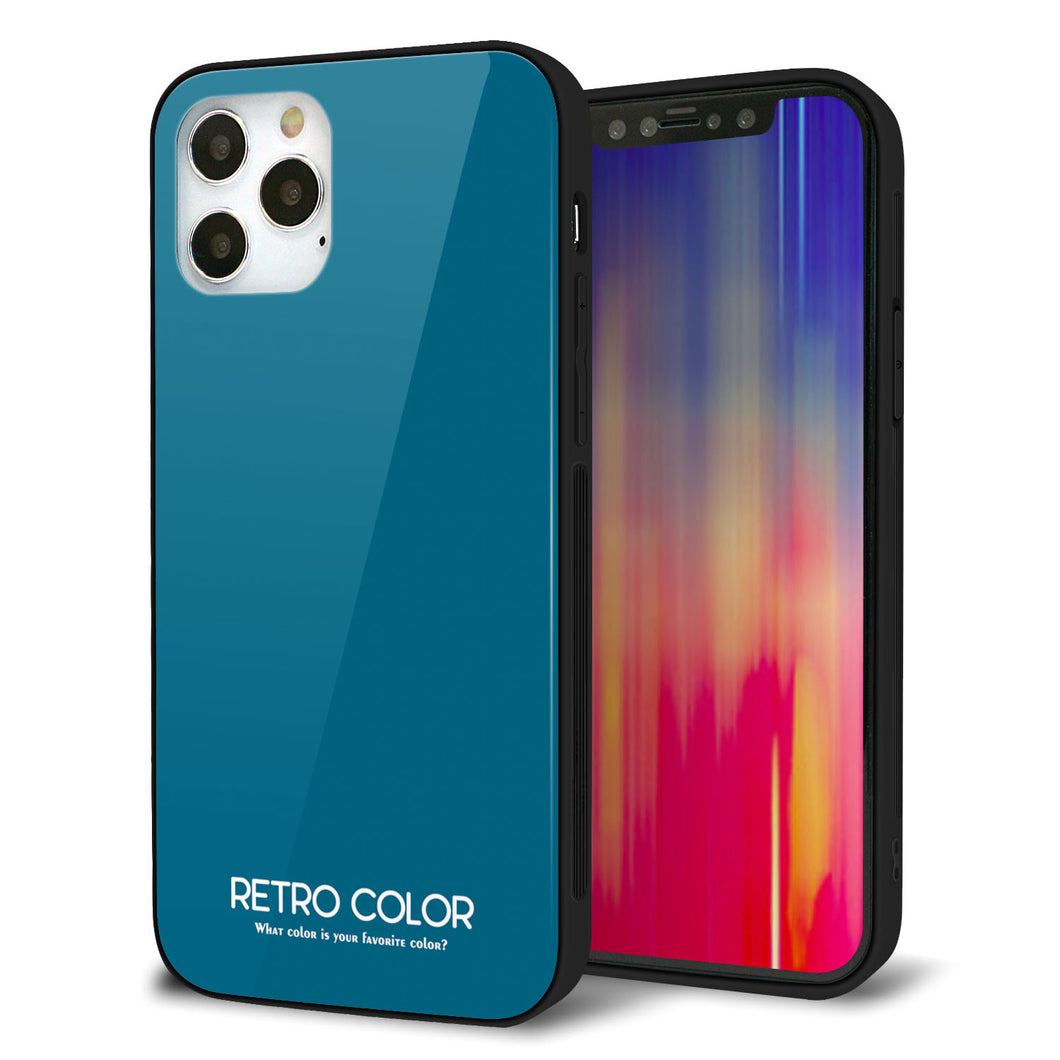 iPhone12 Pro 強化ガラス&TPUスマホケース ガラプリ【KM922 レトロカラー(ダークブルー)】