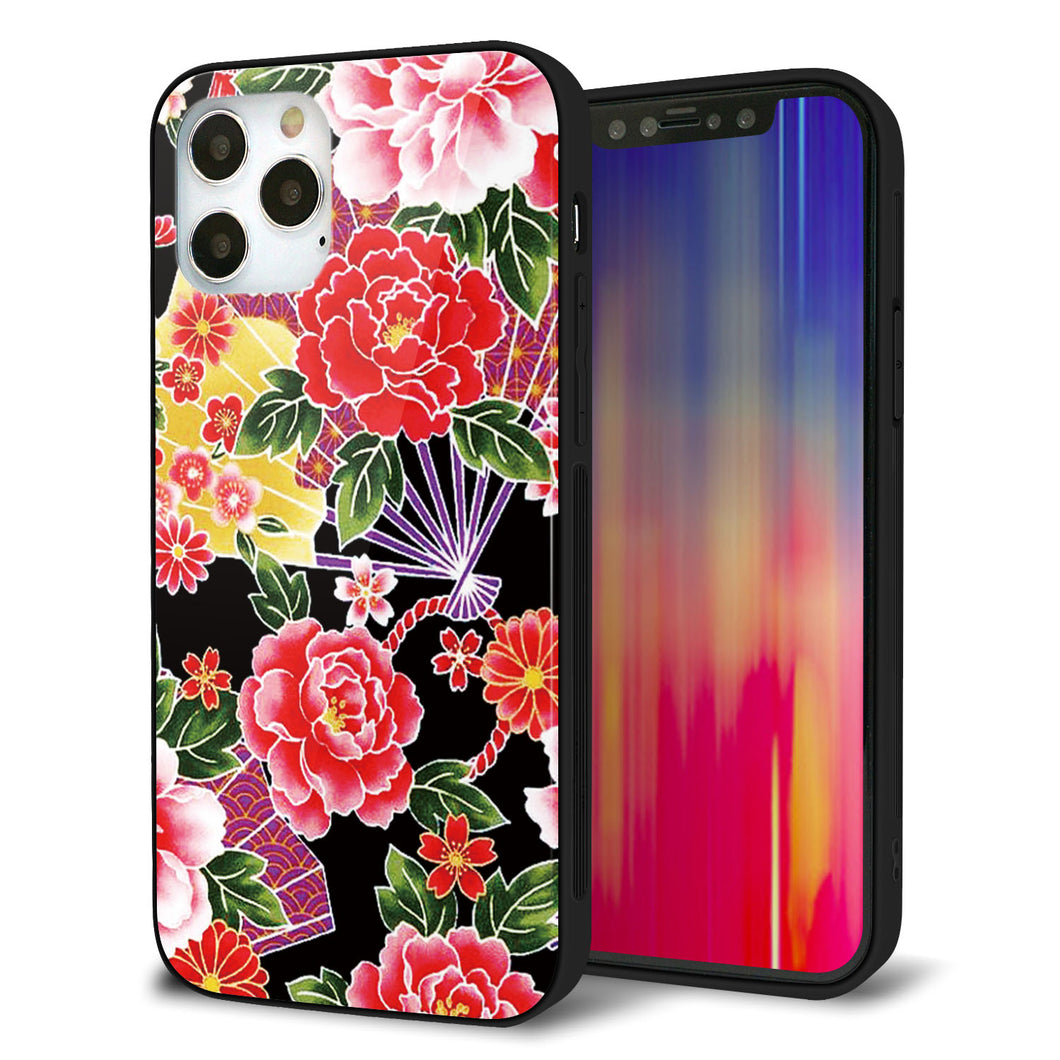 iPhone12 Pro 強化ガラス&TPUスマホケース ガラプリ【MA959 和柄 花 A】