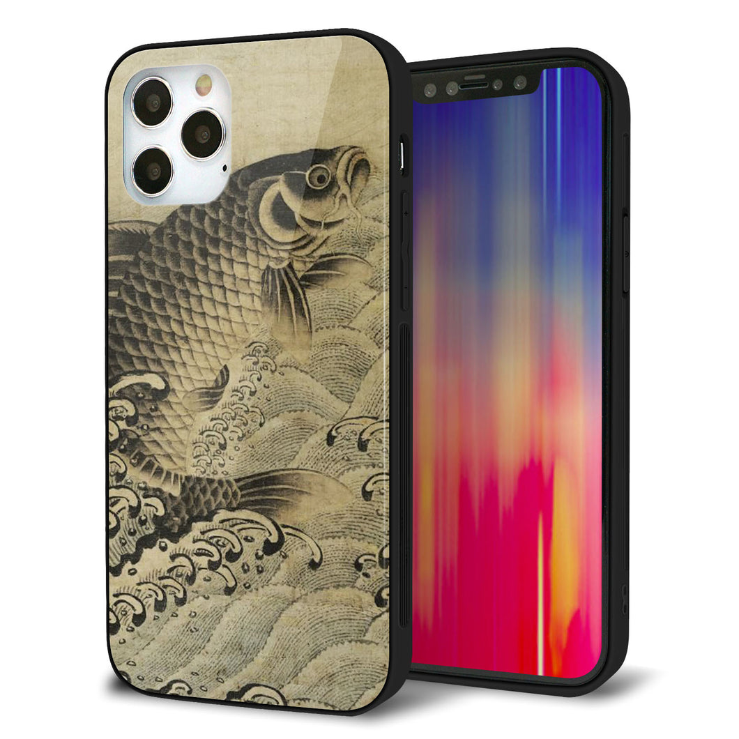 iPhone12 Pro 強化ガラス&TPUスマホケース ガラプリ【MA970 和柄 鶴鯉 B】