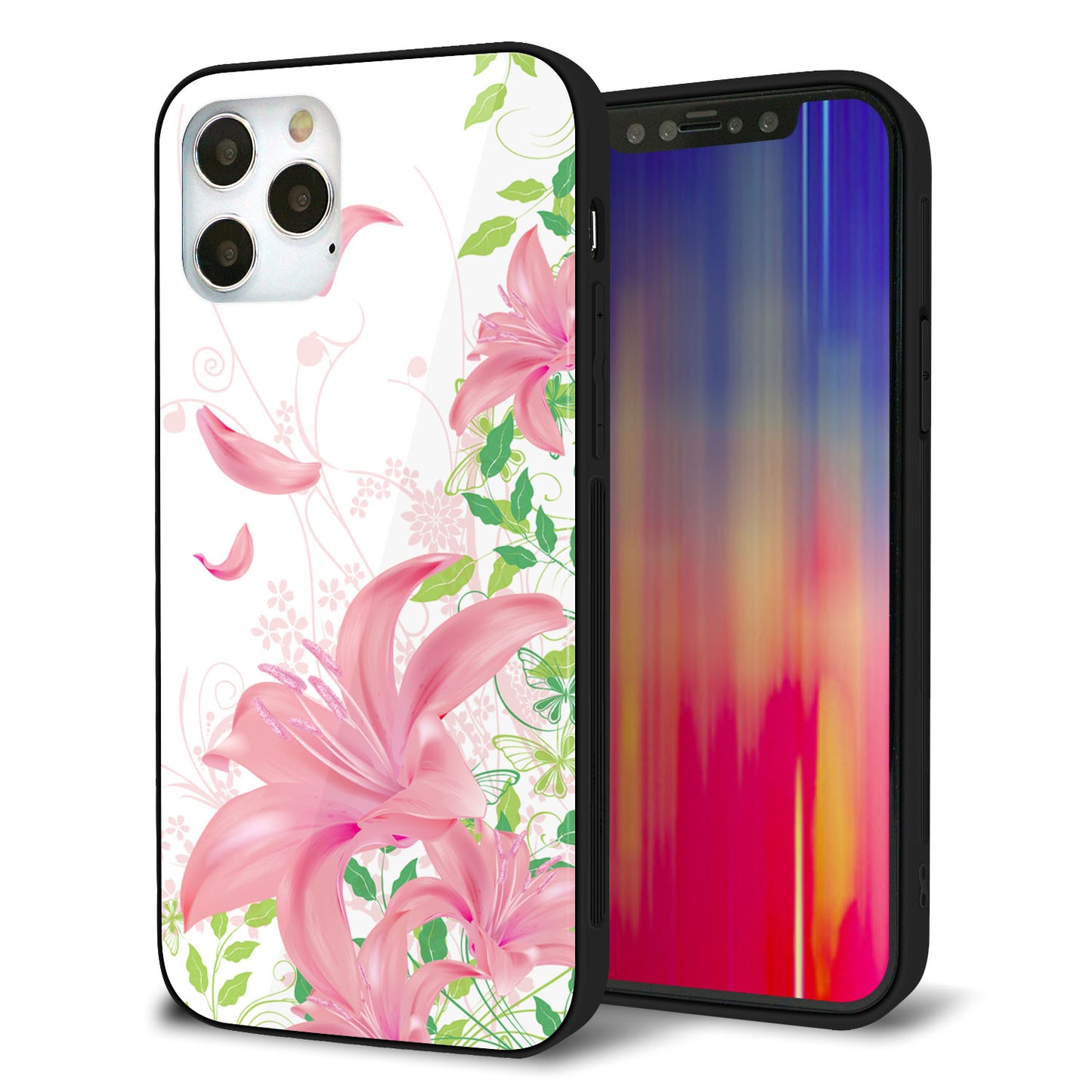 iPhone12 Pro 強化ガラス&TPUスマホケース ガラプリ【SC849 ユリ(ピンク)】