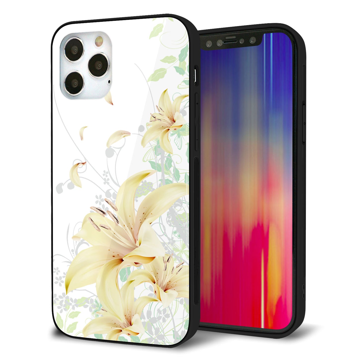 iPhone12 Pro 強化ガラス&TPUスマホケース ガラプリ【SC851 ユリ(ホワイト)】